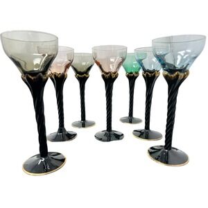 7 Deco Amethyst Cordial Shooter Twisted Stem Glasses Blue Green Pink Smoked